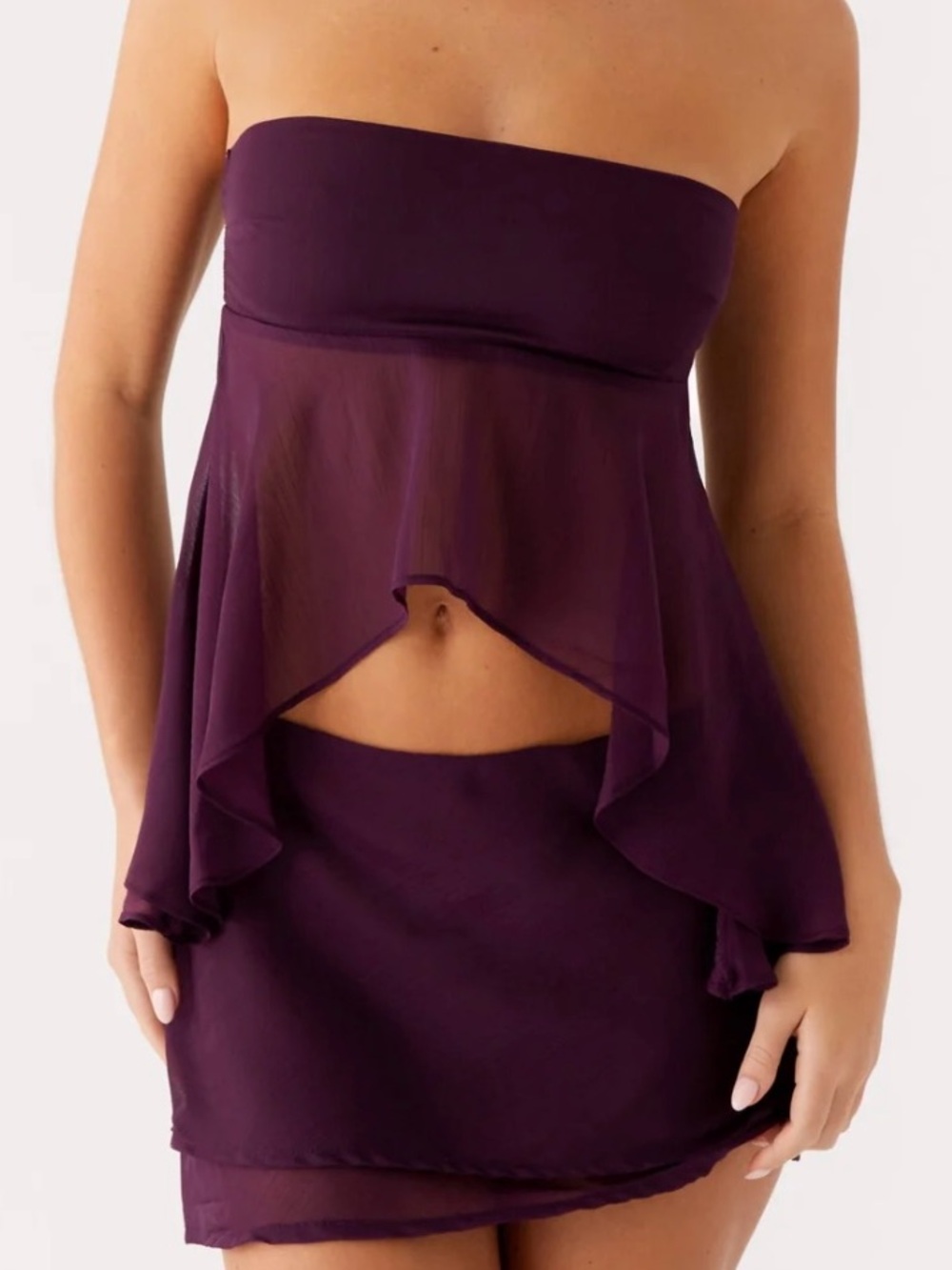 NWT Peppermayo Burgundy Purple Plum Sheer Fairy Caleb Crop Top Strapless